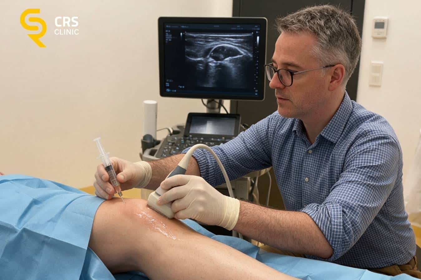 Lekarz ortopeda przeprowadza małoinwazyjny zabieg na sztywne kolano w CRS Clinic Warszawa