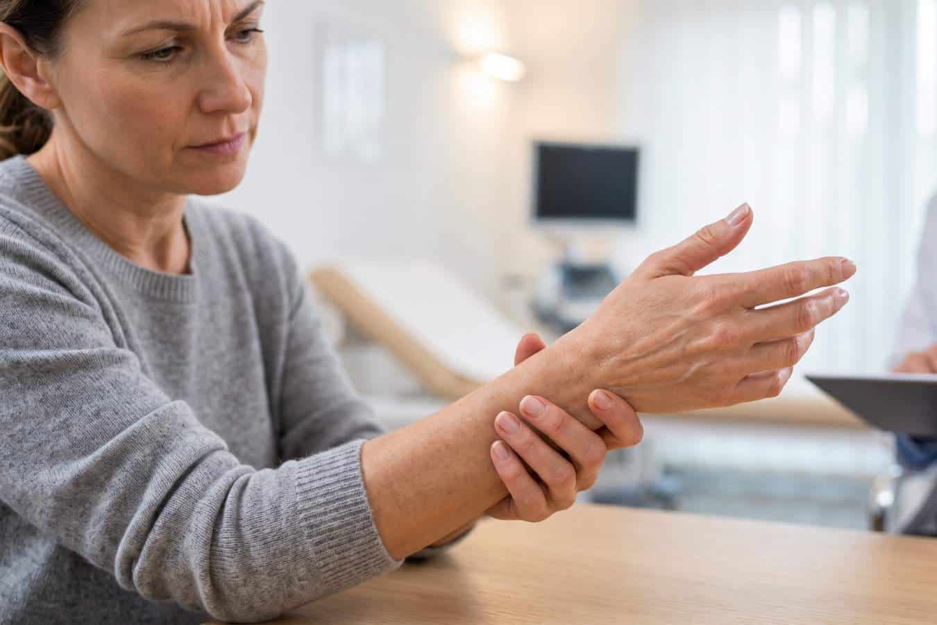 Lekarz ortopeda przeprowadza wywiad z pacjentką z przewlekłym mrowieniem palców u rąk w CRS Clinic Warszawa