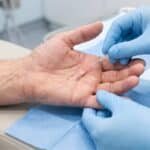 Lekarz ortopeda przeprowadza zabieg fasciotomii igłowej choroby Dupuytrena w CRS Clinic Warszawa