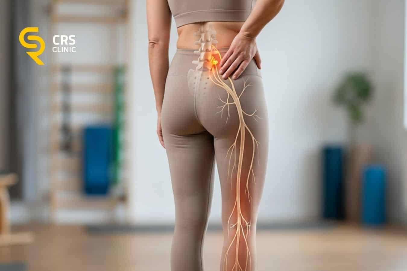 Pacjentka z wyraźnie zaznaczonym anatomicznie miejscem występowania rwy kulszowej (zdjęcie poglądowe)