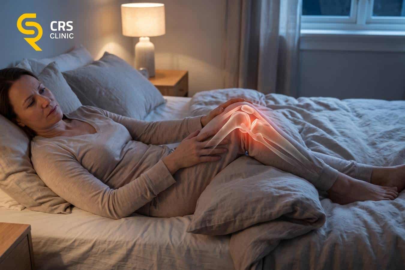 Pacjentka z anatomicznie zaznaczonym miejscem występowania nocnego bólu kolana podczas snu